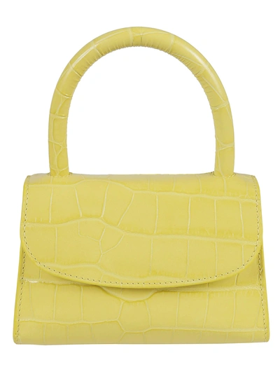 Shop By Far Mini Croco Embossed Shoulder Bag In Custard