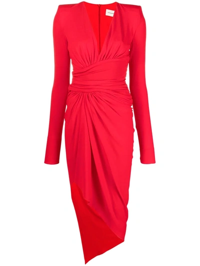 Shop Alexandre Vauthier Gathered Waist Asymmetric Dress In Red