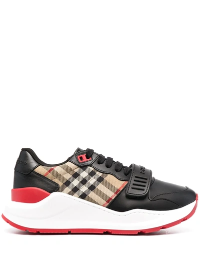 Burberry Ramsey Vintage Check Red Sole Low-top Sneakers In Black