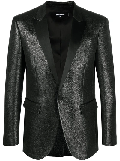 Shop Dsquared2 High-shine Brocade Pattern Blazer In Black