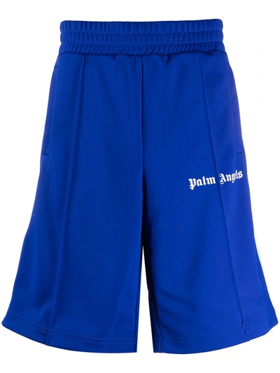 Shop Palm Angels Logo-print Cotton Track Shorts In Blau