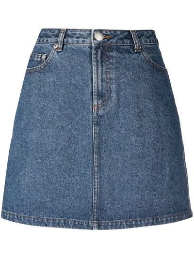Shop Apc A-line Cotton Denim Skirt In Blue