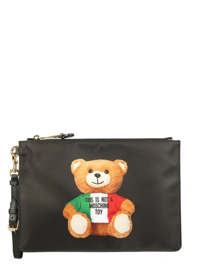 Shop Moschino Italian Teddy Pouch In Black