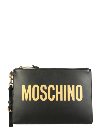 Shop Moschino Pouch With Maxi Logo In Black