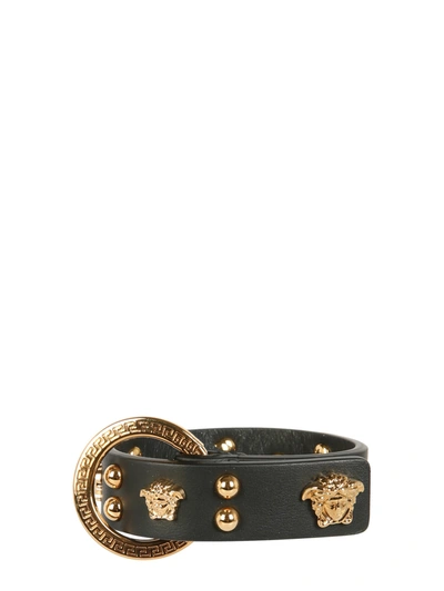 Shop Versace Medusa Stud Leather Bracelet In Black