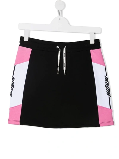 Shop Msgm Side Logo Print Track Skirt In Black