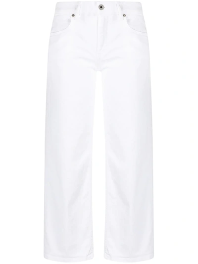 Shop Dondup Cropped Wide Leg Jeans In White