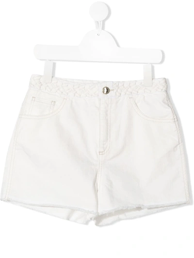 Shop Chloé Teen Braided Waist Denim Shorts In White