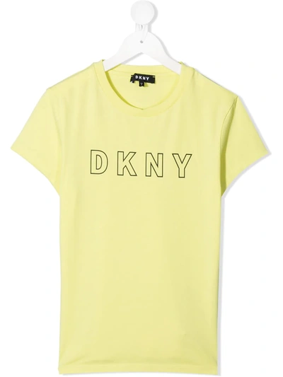 Shop Dkny Logo Print T-shirt In Yellow