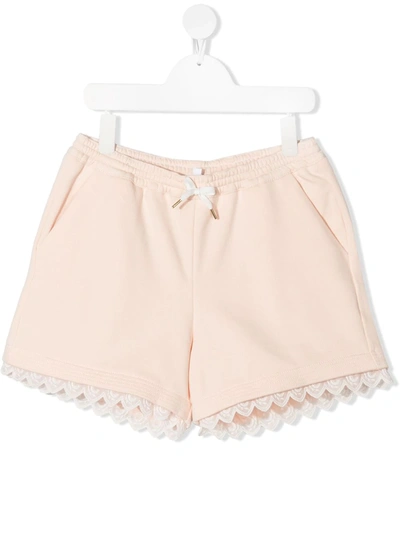 Shop Chloé Teen Embroidered Trim Shorts In Pink