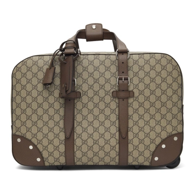 Shop Gucci Beige Wheeled Gg Supreme Carry-on Weekender Bag In 8358 Benewa