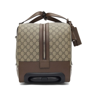 Shop Gucci Beige Wheeled Gg Supreme Carry-on Weekender Bag In 8358 Benewa