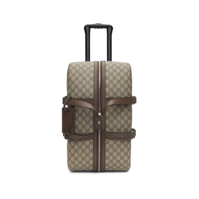 Shop Gucci Beige Wheeled Gg Supreme Carry-on Weekender Bag In 8358 Benewa