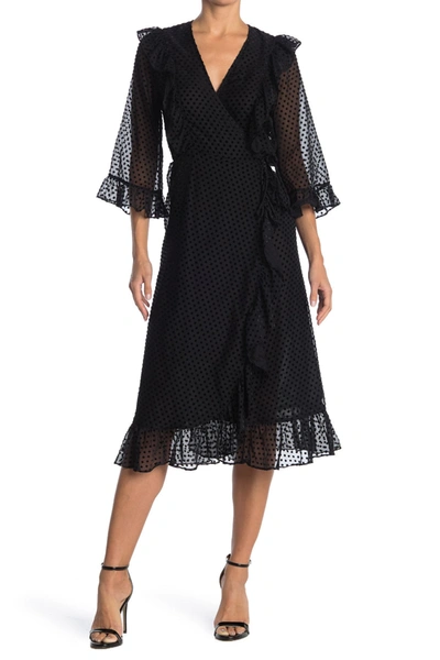 Ganni Jasmine Wrap Swiss Dot Dress In Black | ModeSens