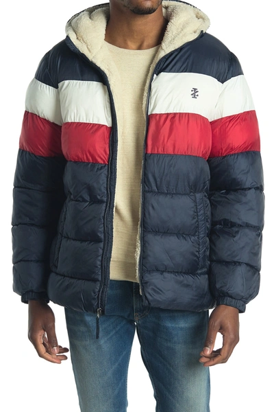 Shop Izod Faux Shearling Lined Quilted Jacket In Navy