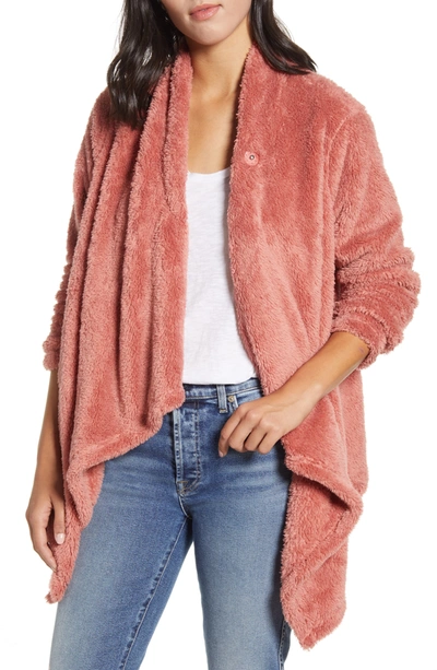 Shop Bobeau Faux Fur Draped Front Cardigan In Withering Rose