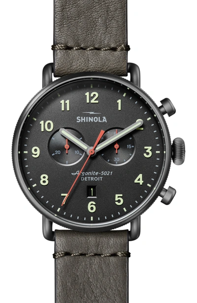 Shop Shinola Men's Canfield 2 Eye Chrono Stone Leather Strap Watch In Gunmetal