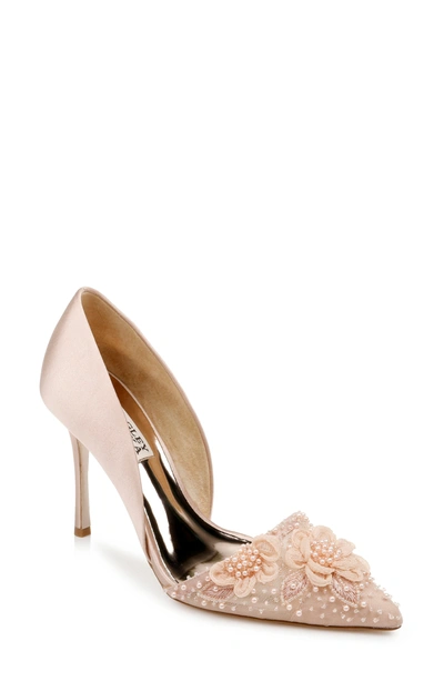 Shop Badgley Mischka Ophelia Beaded Floral Pointed Toe Pump In Soft Blush Satin