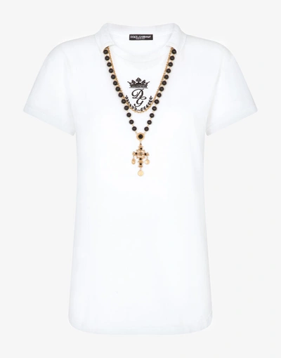 Shop Dolce & Gabbana Round-neck Jersey T-shirt With Necklace In White