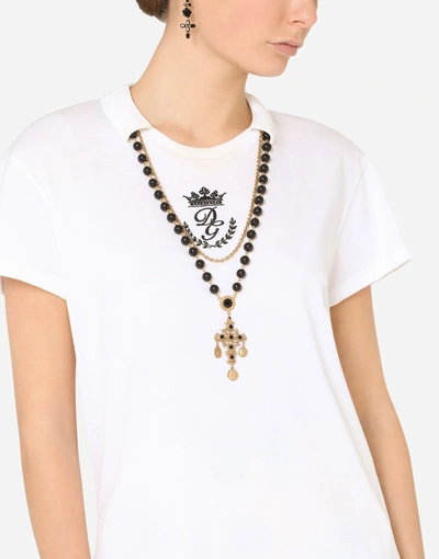 Shop Dolce & Gabbana Round-neck Jersey T-shirt With Necklace In White