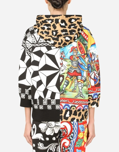 Shop Dolce & Gabbana Jersey Hoodie With Patchwork Print In Multicolor