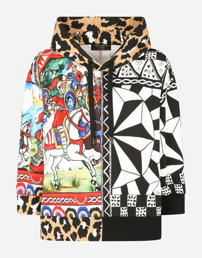 Shop Dolce & Gabbana Jersey Hoodie With Patchwork Print In Multicolor