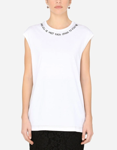 Shop Dolce & Gabbana Oversize Jersey Tank Top With Embroidery In White