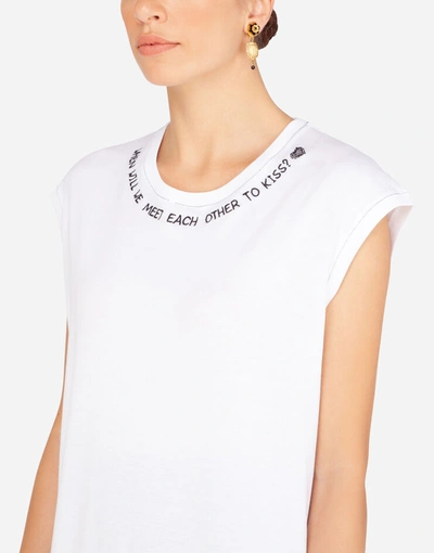 Shop Dolce & Gabbana Oversize Jersey Tank Top With Embroidery In White