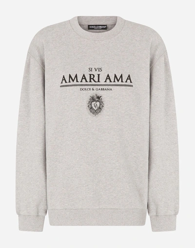 Shop Dolce & Gabbana Crew-neck Jersey Sweatshirt With Print In Grey