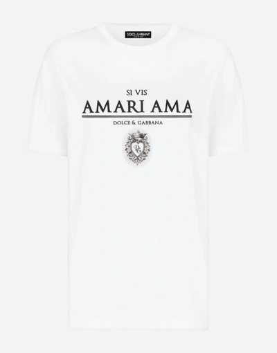 Shop Dolce & Gabbana Jersey T-shirt With Si Vis Amari Ama Print