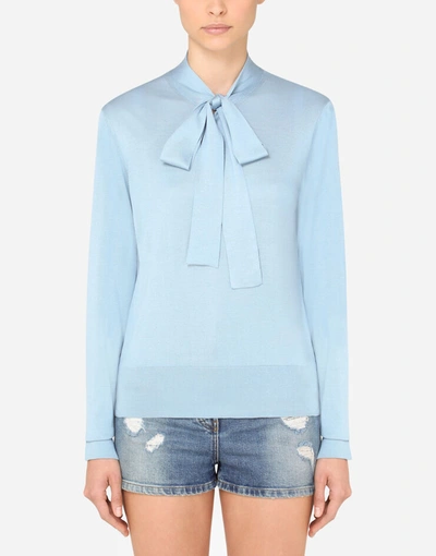 Shop Dolce & Gabbana Silk Blouse With Pussy Bow