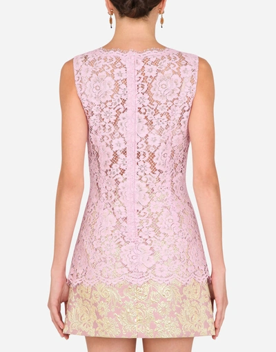 Shop Dolce & Gabbana Sleeveless Lace Top In Lilac