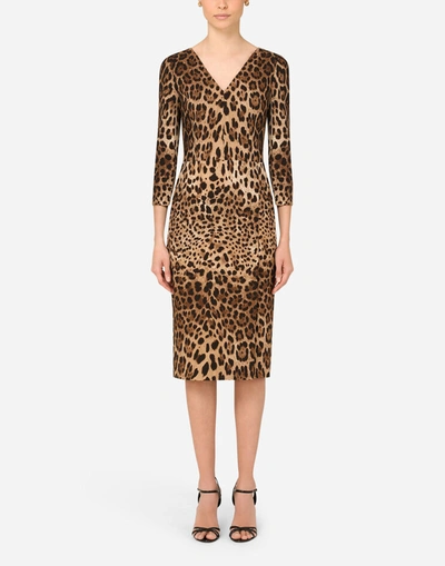 Shop Dolce & Gabbana Leopard-print Cady Midi Dress In Multicolor