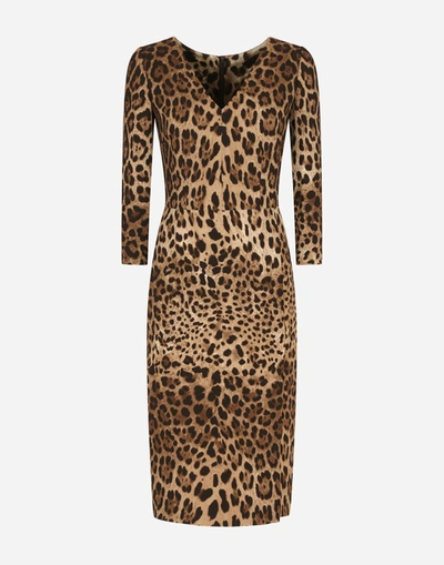 Shop Dolce & Gabbana Leopard-print Cady Midi Dress In Multicolor