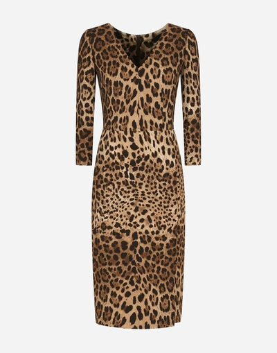 Dolce & Gabbana Leopard-print Cady Midi Dress In Multicolor