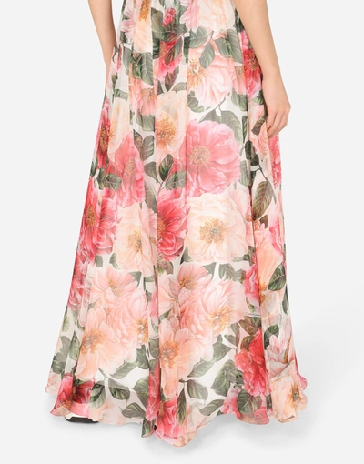 Shop Dolce & Gabbana Long Camellia-print Chiffon Skirt In Multicolor
