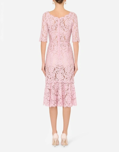 Shop Dolce & Gabbana Lace Midi Dress With Ruffle Detailing In Lilac