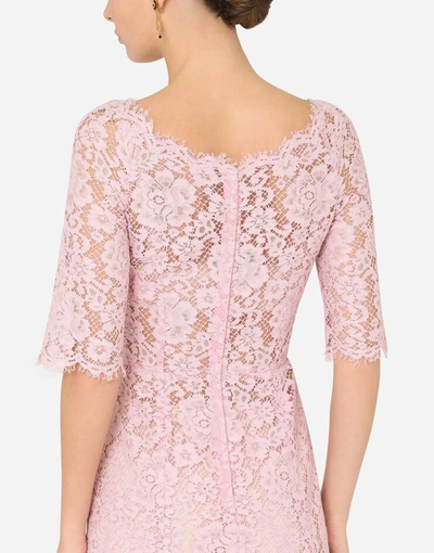 Shop Dolce & Gabbana Lace Midi Dress With Ruffle Detailing In Lilac