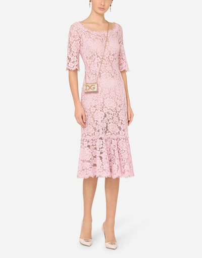 Shop Dolce & Gabbana Lace Midi Dress With Ruffle Detailing In Lilac