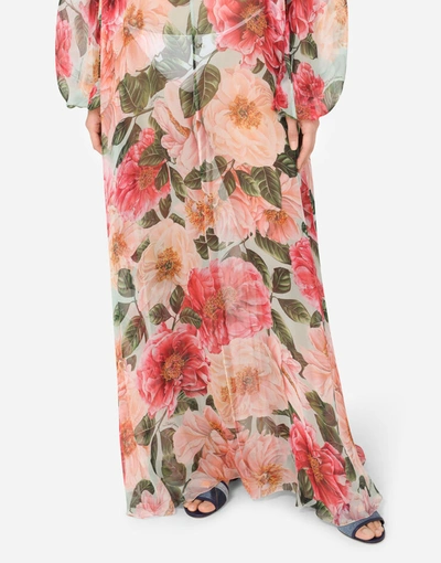 Shop Dolce & Gabbana Long Camellia-print Chiffon Dress
