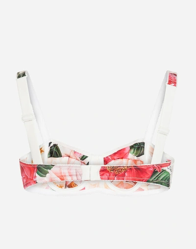 Shop Dolce & Gabbana Camellia-print Satin Balconette Bra In Multicolor