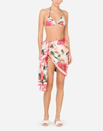 Shop Dolce & Gabbana Camellia-print Triangle Bikini Top