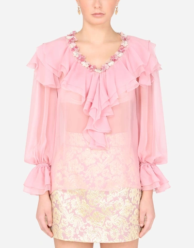 Shop Dolce & Gabbana Embroidered Chiffon Blouse In Multicolor