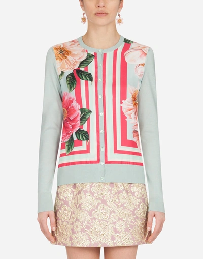 Shop Dolce & Gabbana Camellia-print Silk And Twill Cardigan In Floral Print