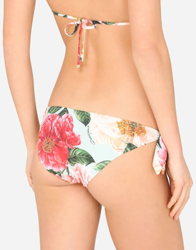Shop Dolce & Gabbana Tie Bikini Bottoms With Camellia Print In Floral Print
