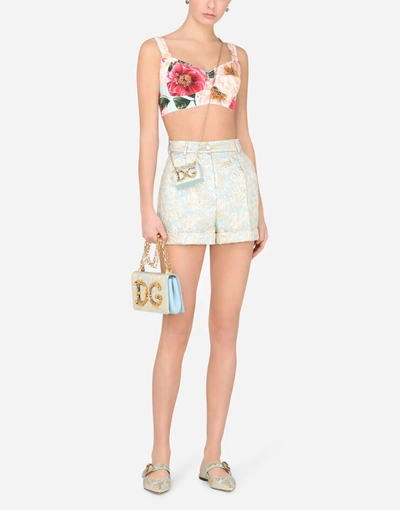 Shop Dolce & Gabbana Short Camellia-print Poplin Bustier