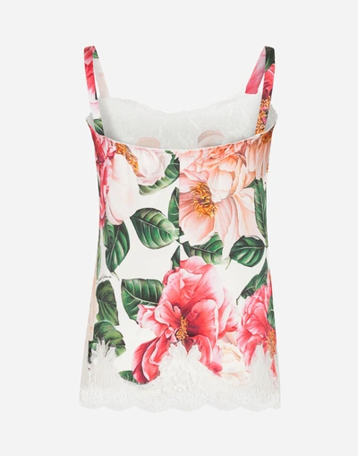 Shop Dolce & Gabbana Satin Lingerie Top With Lace And Camellia Print In Multicolor