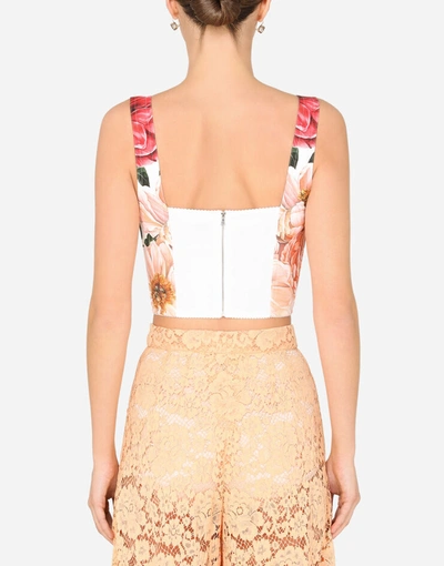 Shop Dolce & Gabbana Camellia-print Charmeuse Bustier Top