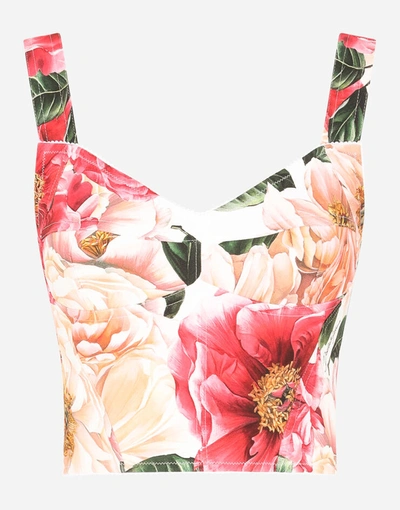 Shop Dolce & Gabbana Camellia-print Charmeuse Bustier Top