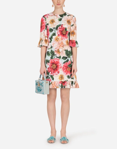 Shop Dolce & Gabbana Short Camellia-print Cady Dress With Ruffle Detailing In Floral Print